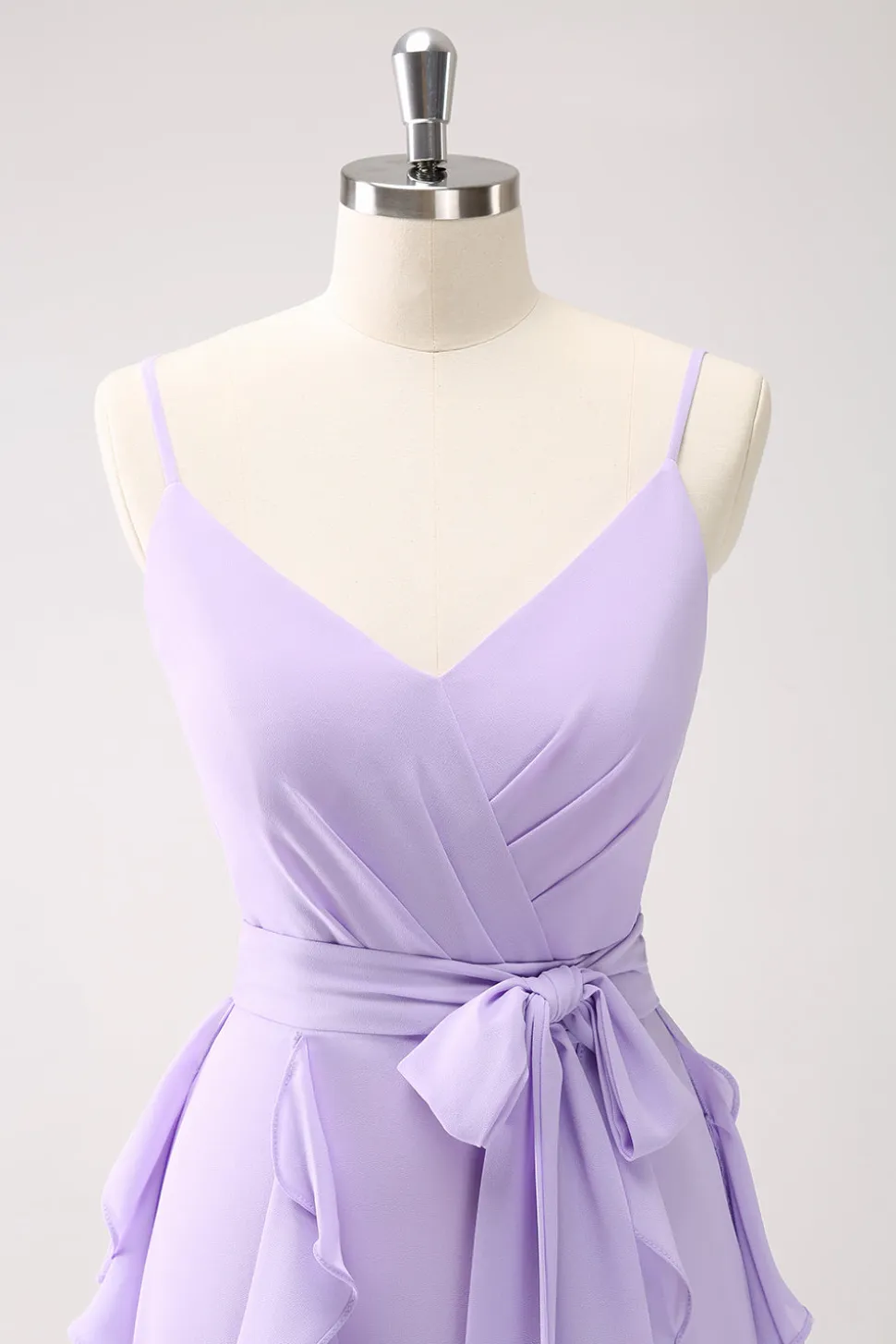 Lilás A-Line Chiffon babado vestido de dama de honra com fenda