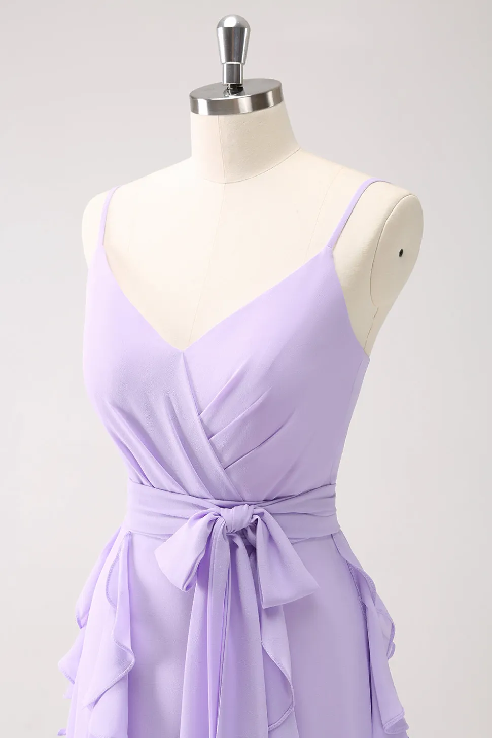 Lilás A-Line Chiffon babado vestido de dama de honra com fenda