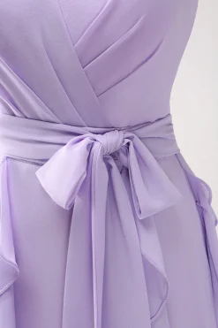 Lilás A-Line Chiffon babado vestido de dama de honra com fenda