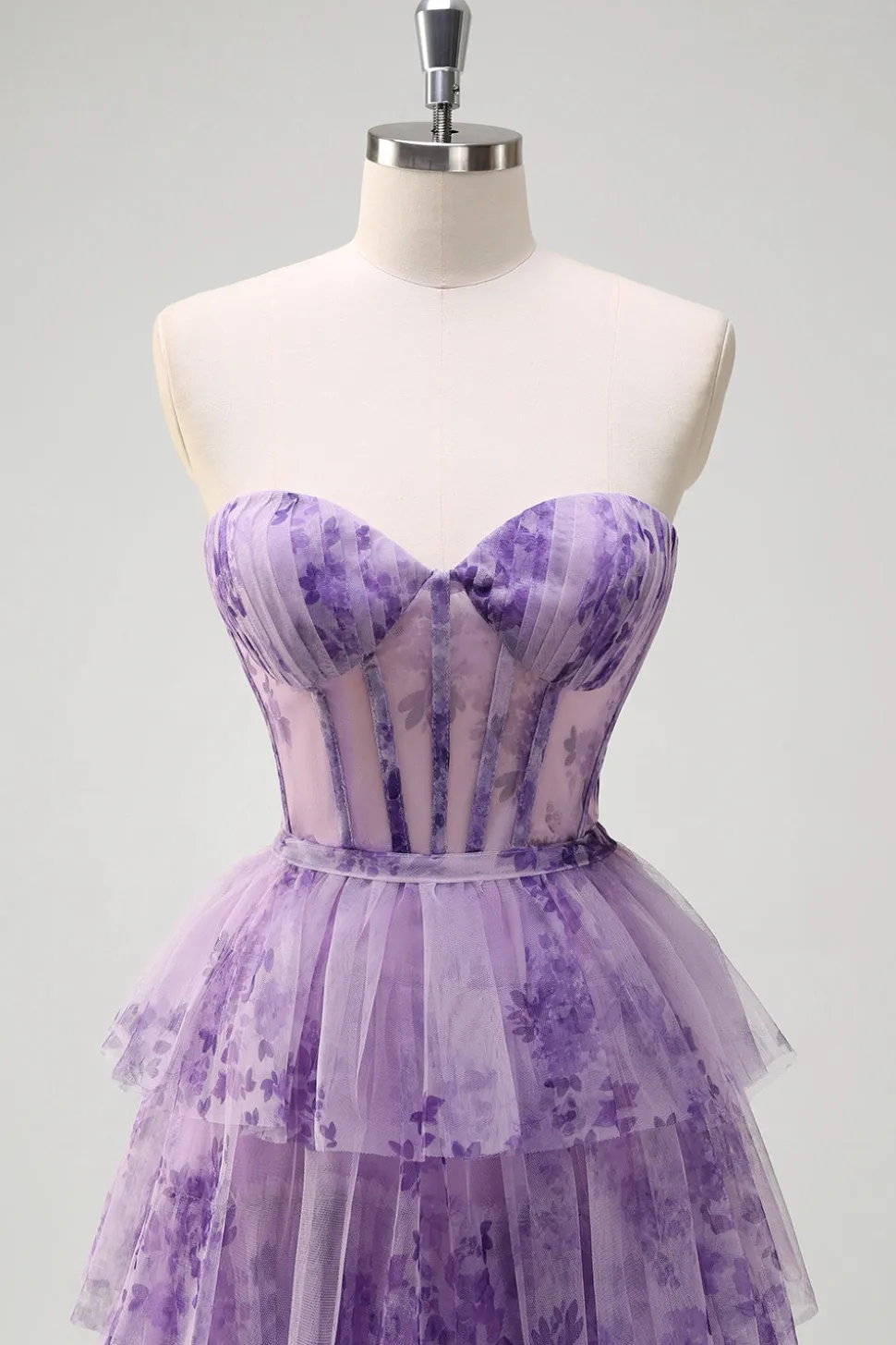 Lilás A-Line Off the Shoulder Corset Floral Ruffles Long Prom Dress com Fenda