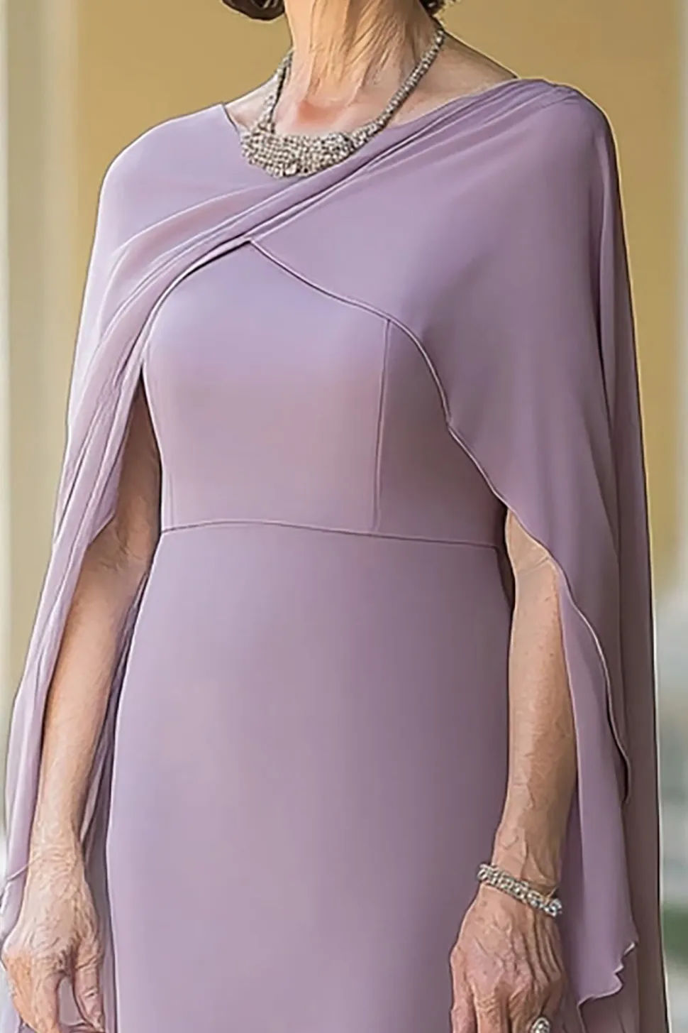 Lilás Bainha Chiffon Decote Redondo Longo Vestido Mae Noiva