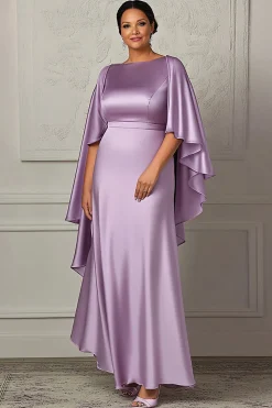 Lilás Bainha Folhos Mangas Plus Size Cetim Mãe do Vestido da Noiva