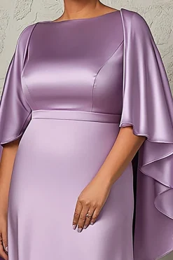 Lilás Bainha Folhos Mangas Plus Size Cetim Mãe do Vestido da Noiva