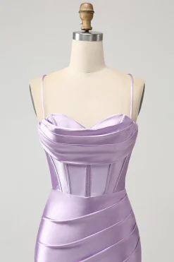 Lilás Bodycon Esparguete Correias Espartilho Cetim Vestido Curto Homecoming