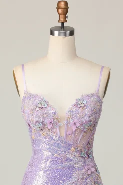 Lilás Brilhante Bodycon Espartilho Curto/Mini Vestidos Cocktail