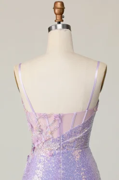 Lilás Brilhante Bodycon Espartilho Curto/Mini Vestidos Cocktail
