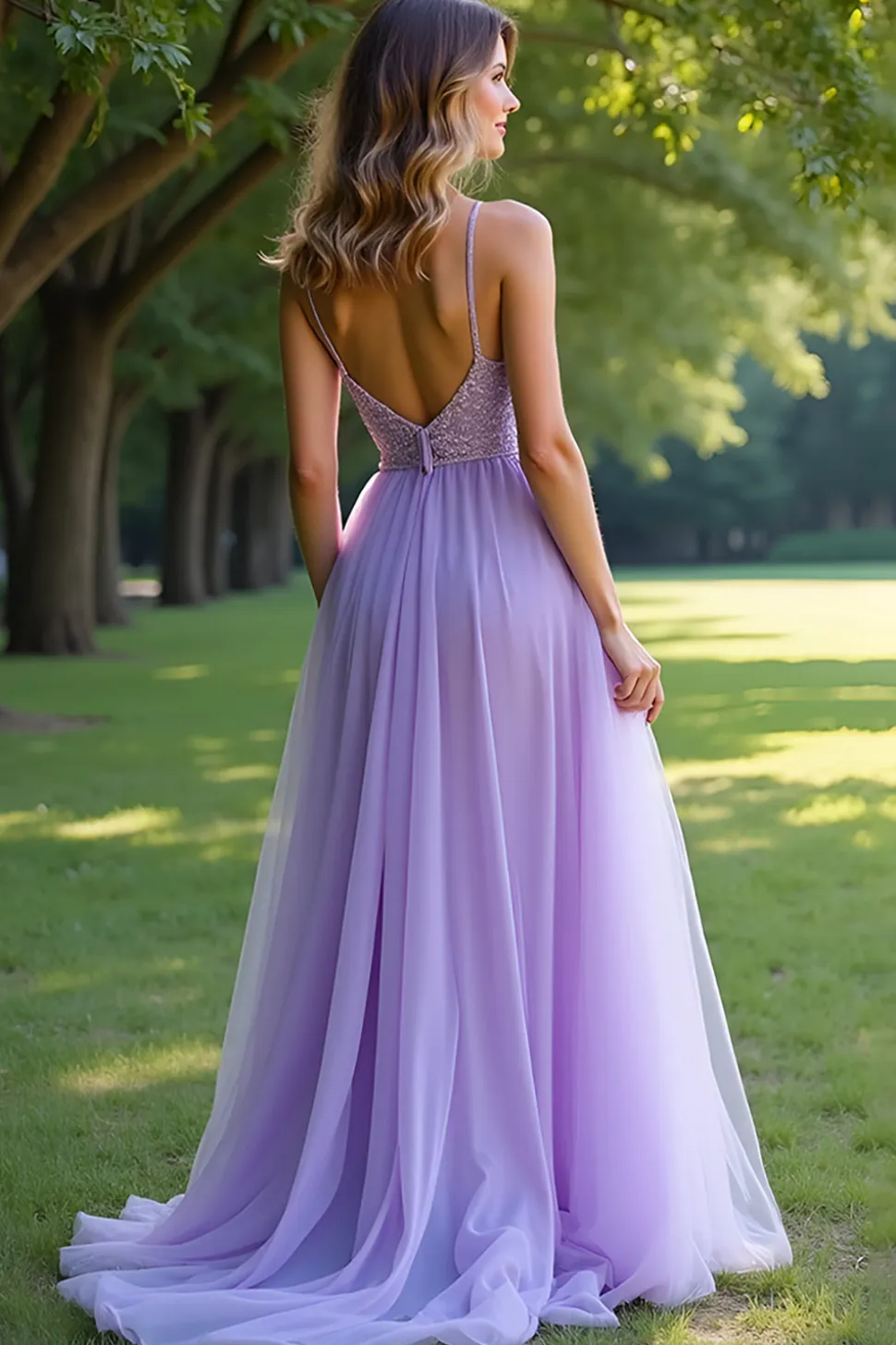 Lilás Brilhante Uma Linha Esparguete Correias Renda Vestido Longo Baile Com Fenda