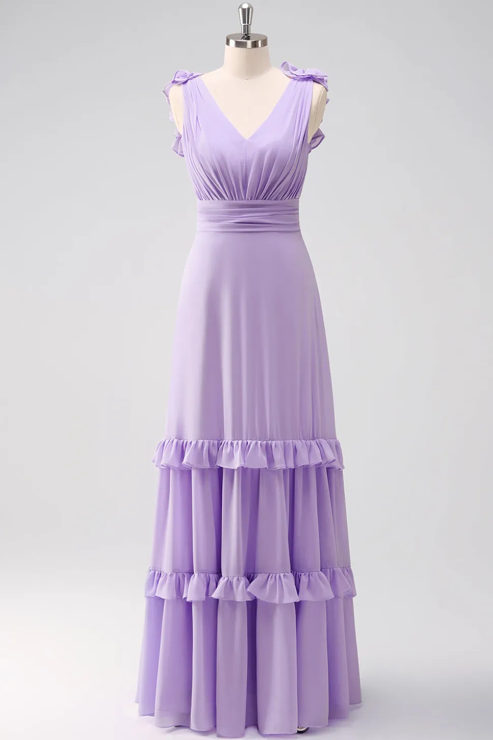 Lilás Chiffon A-Line Ruched Vestido de Madrinha com Folhos