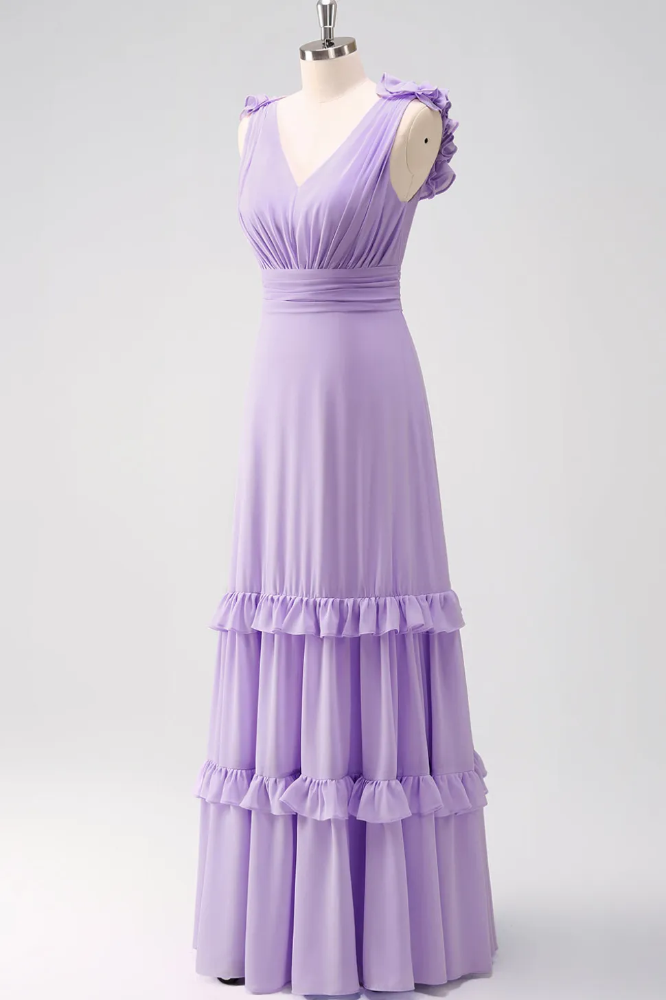 Lilás Chiffon A-Line Ruched Vestido de Madrinha com Folhos