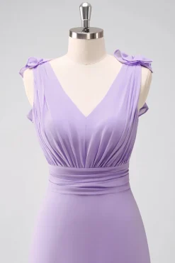 Lilás Chiffon A-Line Ruched Vestido de Madrinha com Folhos