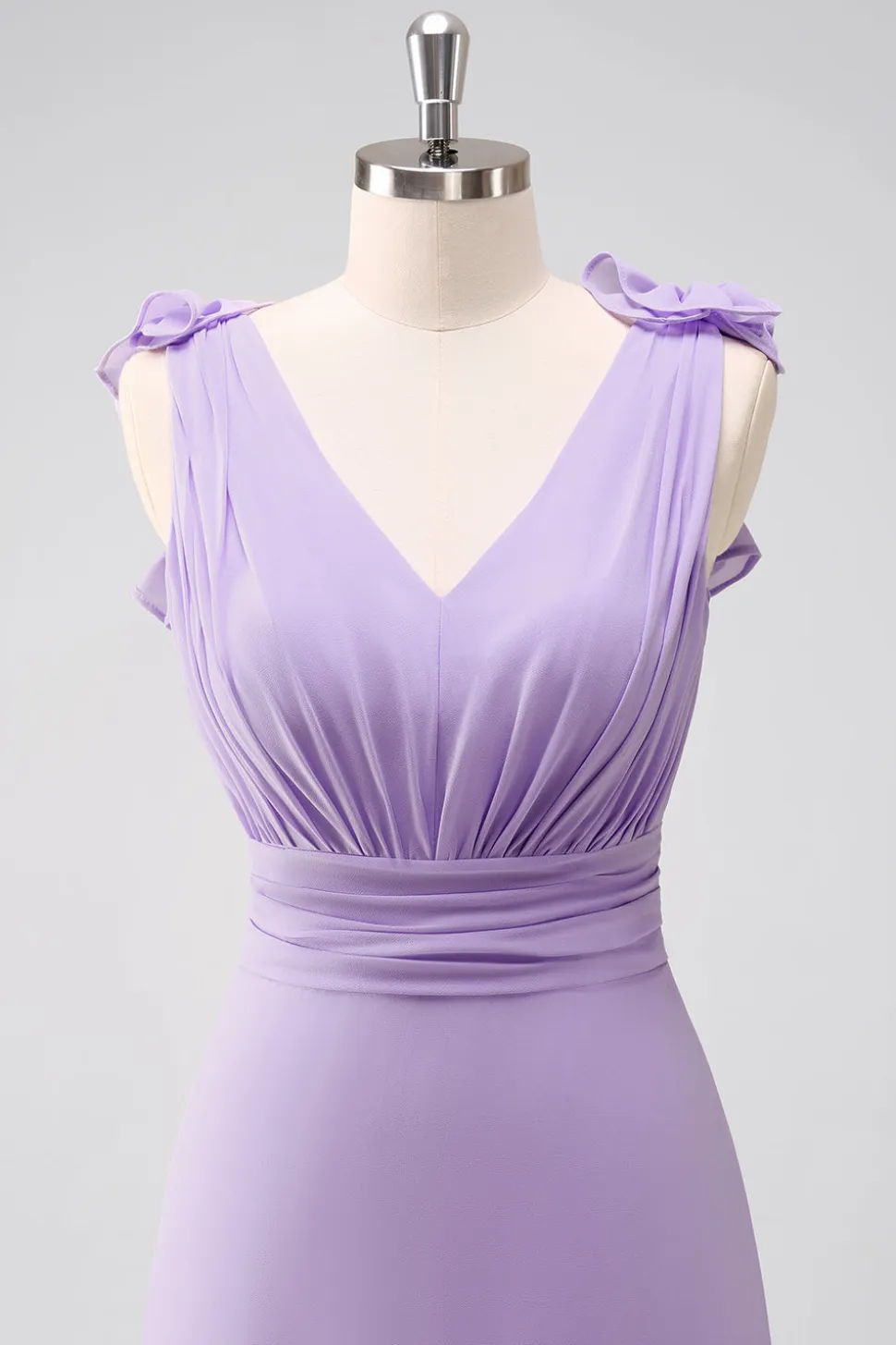 Lilás Chiffon A-Line Ruched Vestido de Madrinha com Folhos