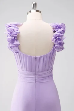 Lilás Chiffon A-Line Ruched Vestido de Madrinha com Folhos