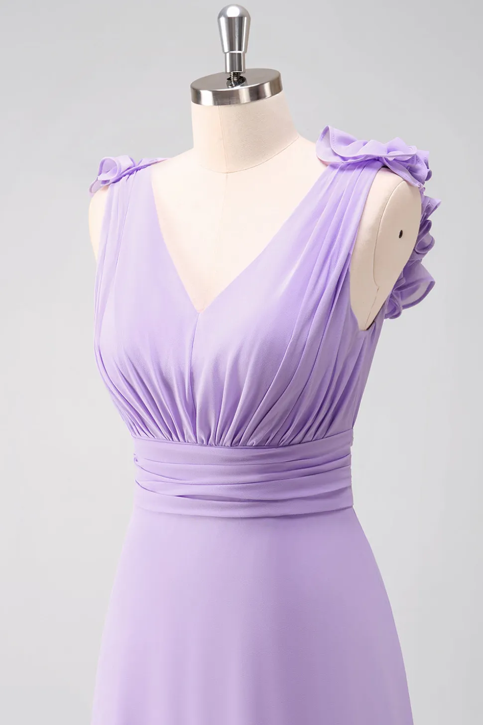 Lilás Chiffon A-Line Ruched Vestido de Madrinha com Folhos