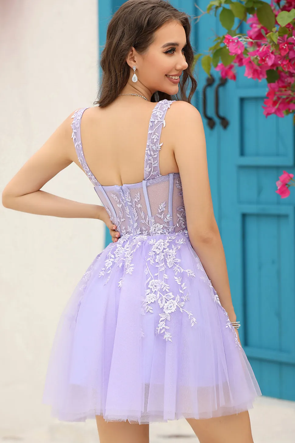 Lilás Cintas de Espaguete A-Line Vestido de Cocktail