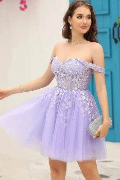 Lilás Cintas de Espaguete A-Line Vestido de Cocktail
