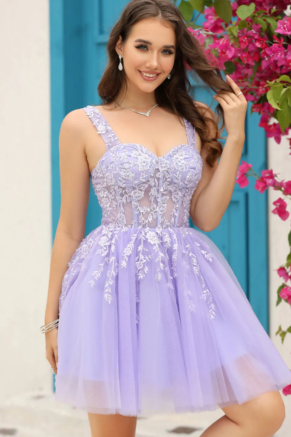 Lilás Cintas de Espaguete A-Line Vestido de Cocktail