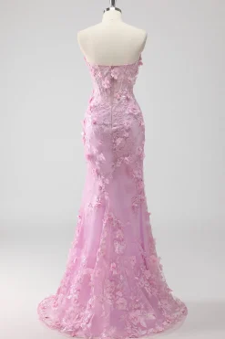 Lilás Espartilho Trompete/sereia Longos Vestido De Baile com Fenda
