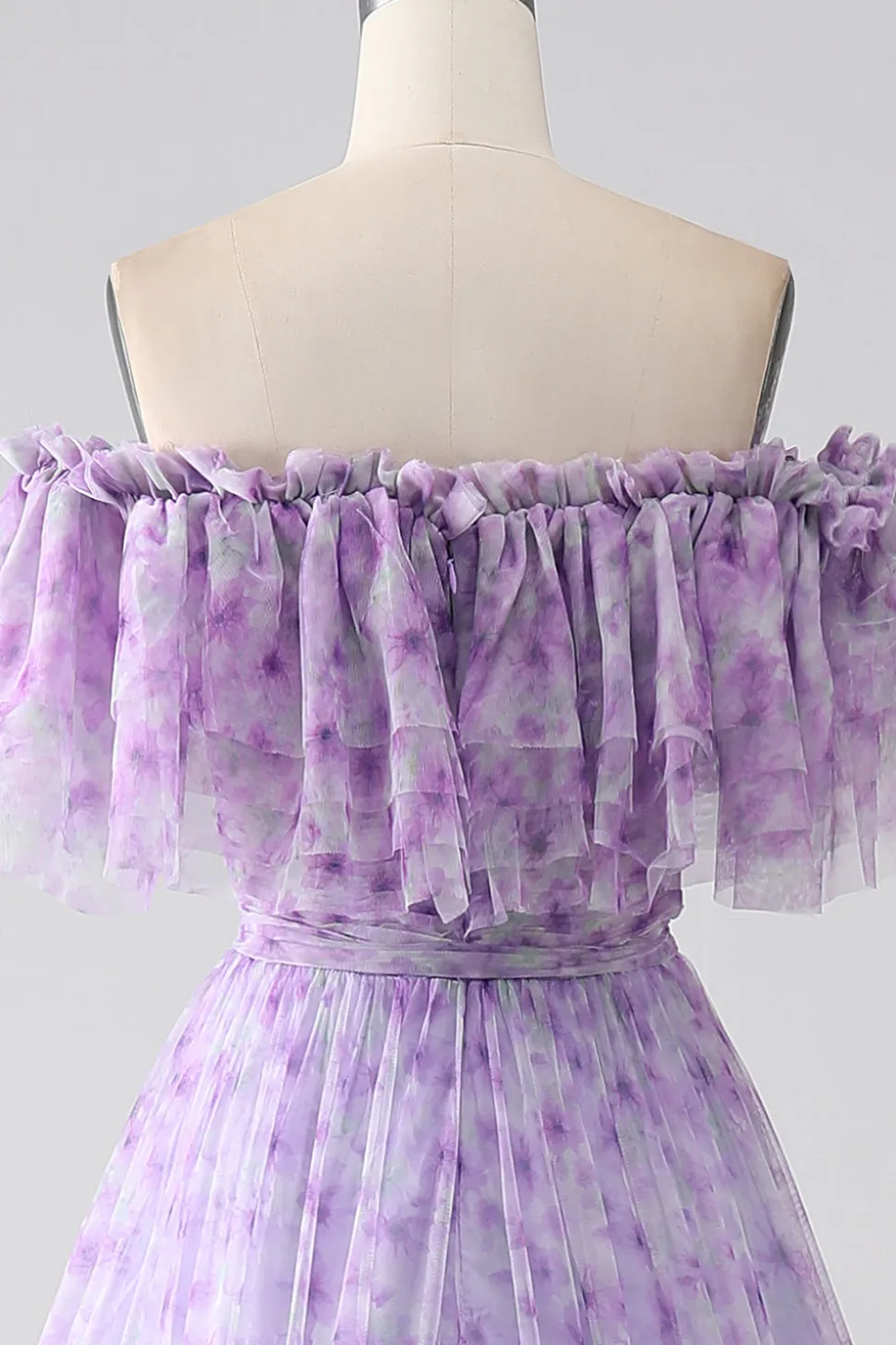 Lilás Floral Fora do Ombro Longo Vestido de Baile de Formatura