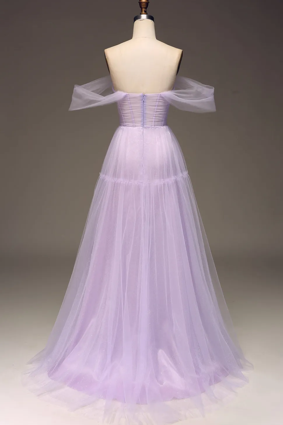 Lilás Fora do Ombro Uma Linha Tule Princesa Vestido de Baile Com Fenda