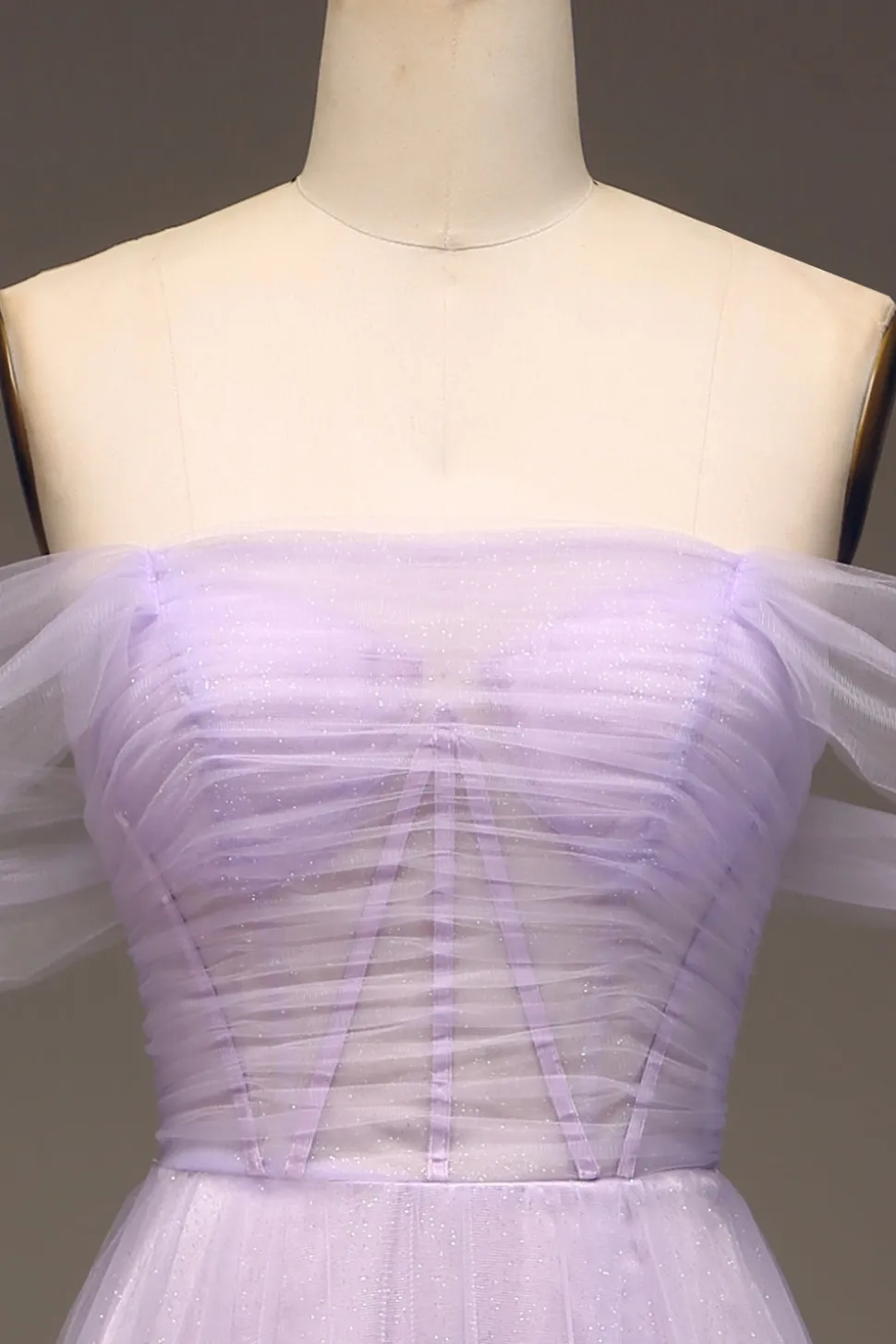 Lilás Fora do Ombro Uma Linha Tule Princesa Vestido de Baile Com Fenda