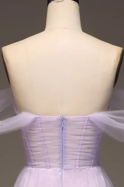 Lilás Fora do Ombro Uma Linha Tule Princesa Vestido de Baile Com Fenda