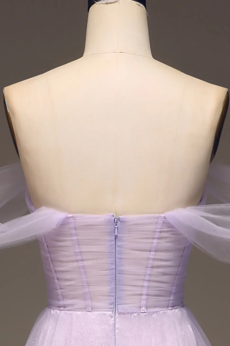 Lilás Fora do Ombro Uma Linha Tule Princesa Vestido de Baile Com Fenda