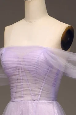 Lilás Fora do Ombro Uma Linha Tule Princesa Vestido de Baile Com Fenda
