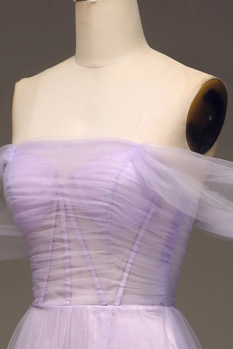 Lilás Fora do Ombro Uma Linha Tule Princesa Vestido de Baile Com Fenda