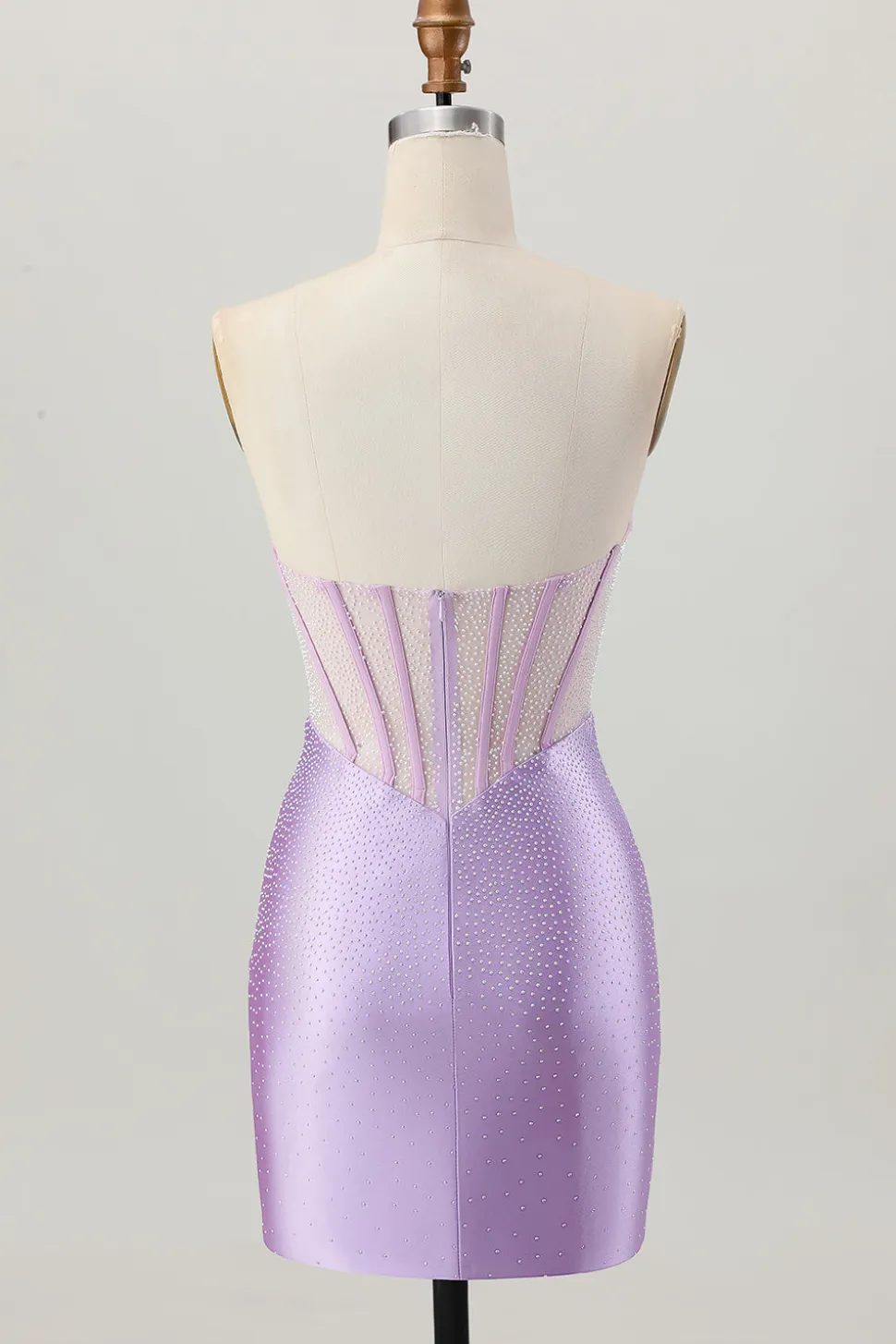 Lilás frisado espartilho sem alças curto cetim homecoming vestido