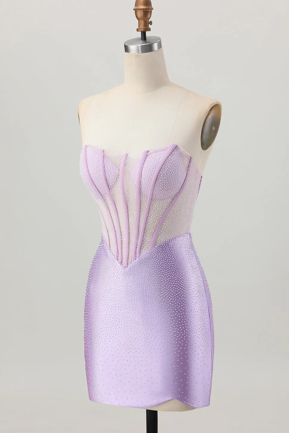 Lilás frisado espartilho sem alças curto cetim homecoming vestido
