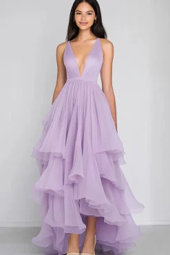 Lilás Linha-A Decote em V Chiffon Longo Vestido De Baile
