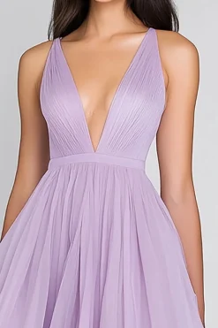 Lilás Linha-A Decote em V Chiffon Longo Vestido De Baile