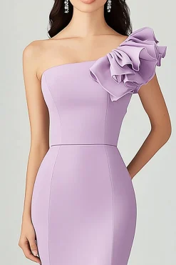 Lilás Ombro Inclinado Sereia Ruffles Vestido Formal