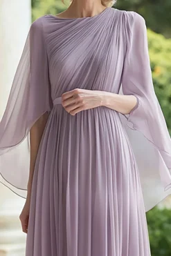 Lilás Plissado Linha-A Chiffon Longo Vestido Mae Noiva