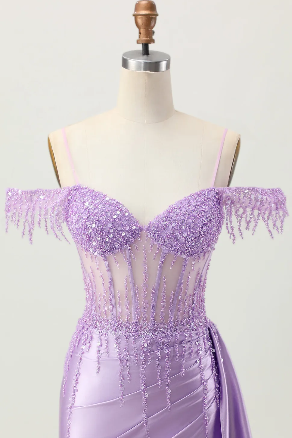 Lilás Sequins Ombro frio frisado espartilho curto Homecoming Dress