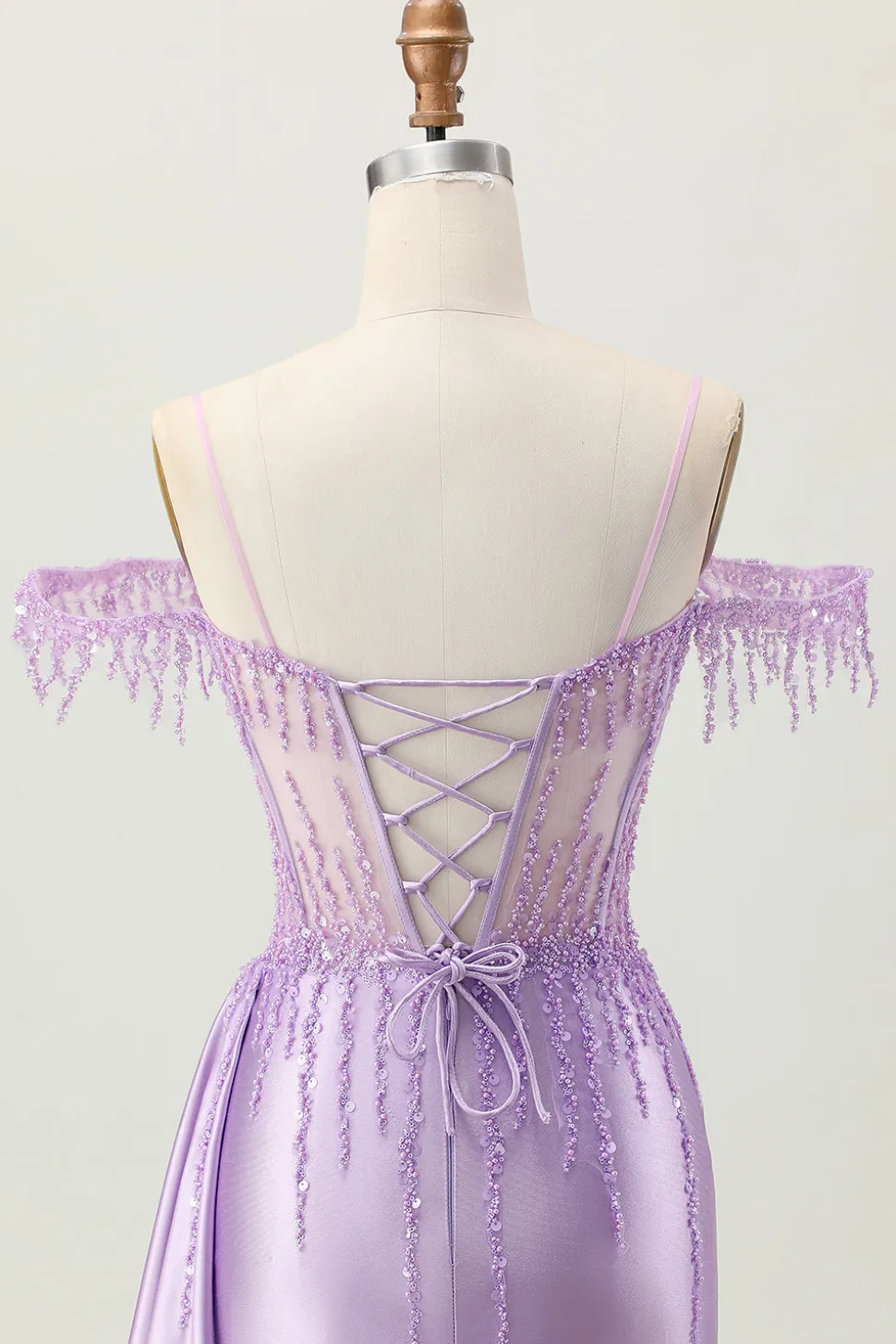 Lilás Sequins Ombro frio frisado espartilho curto Homecoming Dress