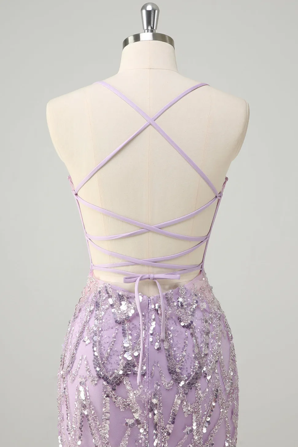 Lilás Sereia Esparguete Correias Corset Lantejoulas Vestido Longo Baile