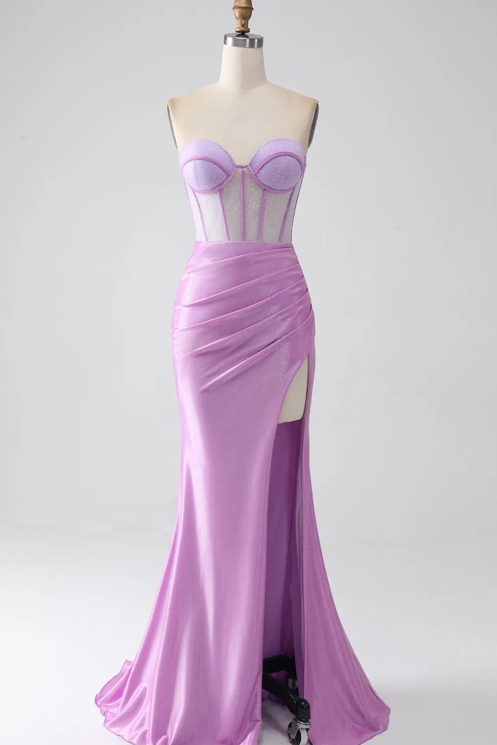 Lilás Sereia Strapless Corset Prom Dress com Fenda