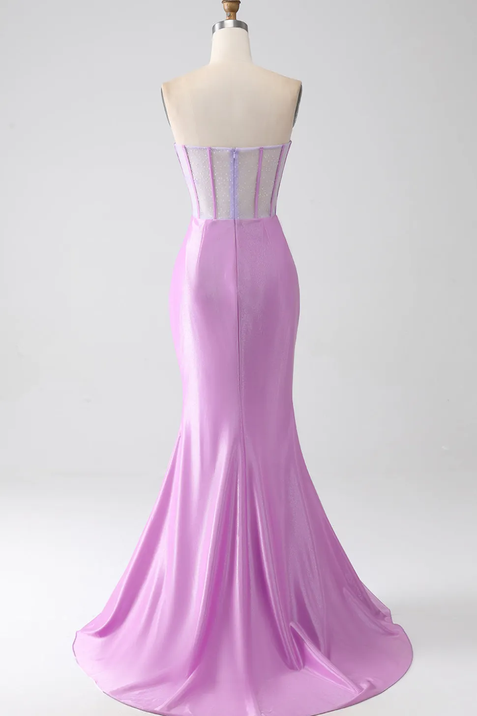 Lilás Sereia Strapless Corset Prom Dress com Fenda