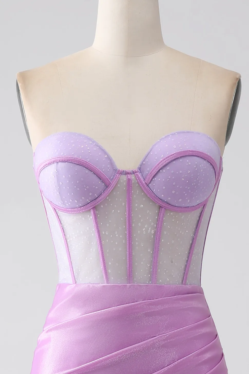 Lilás Sereia Strapless Corset Prom Dress com Fenda