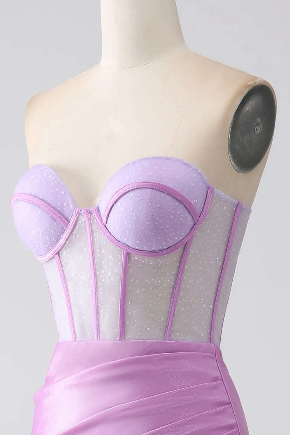 Lilás Sereia Strapless Corset Prom Dress com Fenda