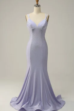 Lilás Sereia Vestido de Festa Cintas de Espaguete