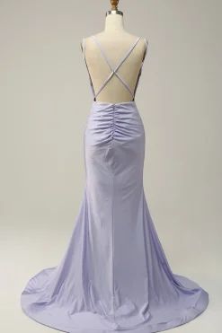 Lilás Sereia Vestido de Festa Cintas de Espaguete
