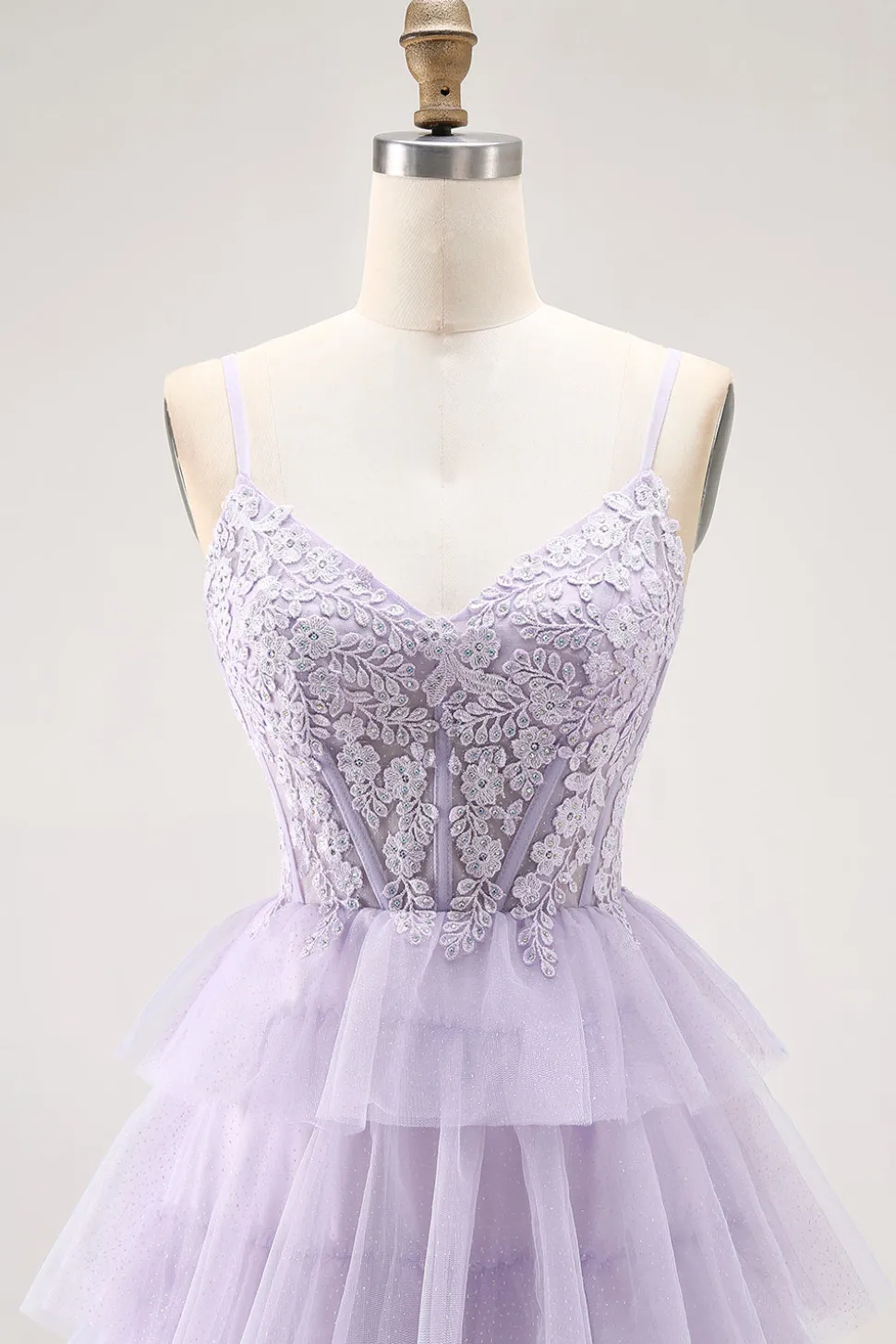 Lilás Uma Linha Corespartilho Frisado Tiered Long Prom Dress com Fenda