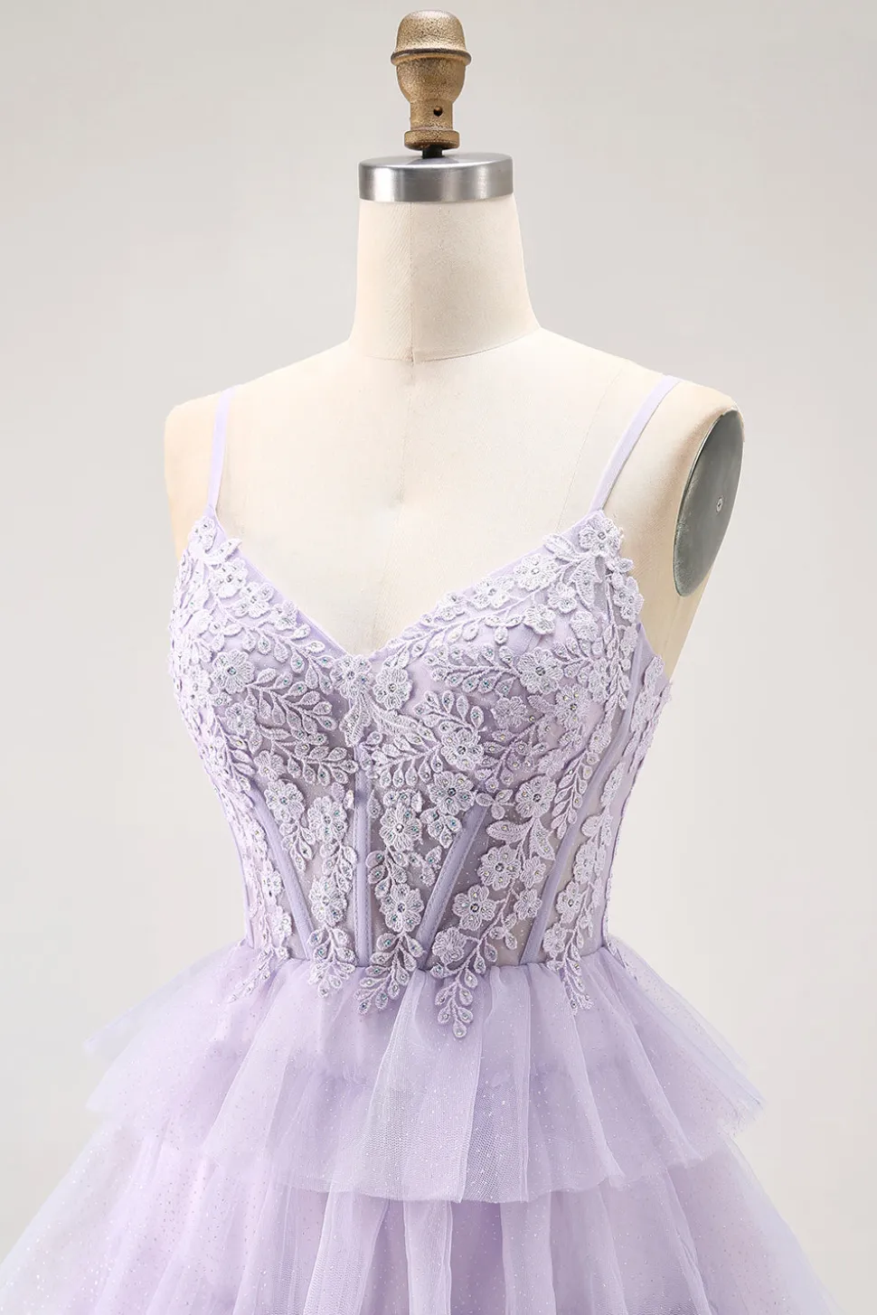 Lilás Uma Linha Corespartilho Frisado Tiered Long Prom Dress com Fenda