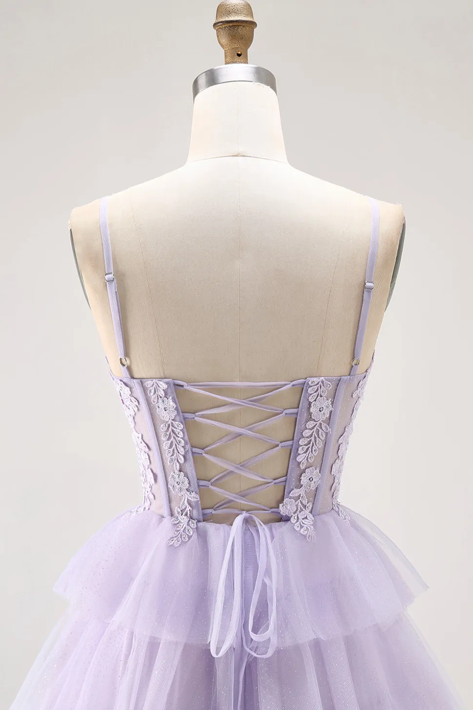 Lilás Uma Linha Corespartilho Frisado Tiered Long Prom Dress com Fenda