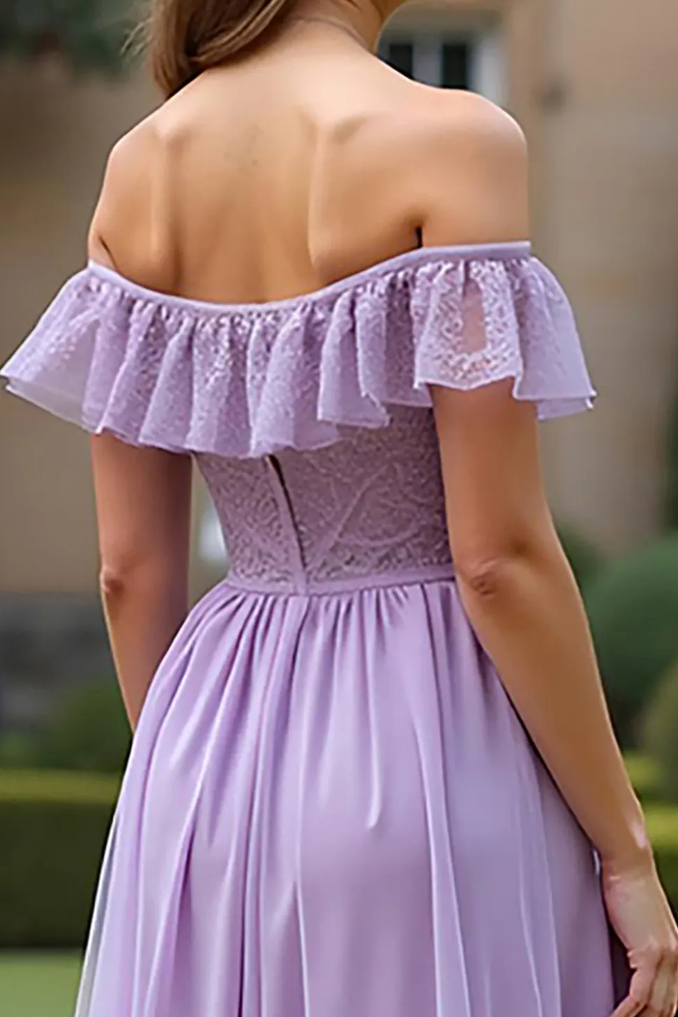 Lilás Uma linha fora do ombro longo tule vestido formal