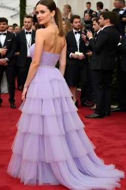 Lilás Uma Linha Querida Sequins Tiered Tulle Gala Dress