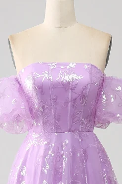 Lilás Uma Linha Strapless Sparkly Sequin Vestido Longo Baile de Formatura