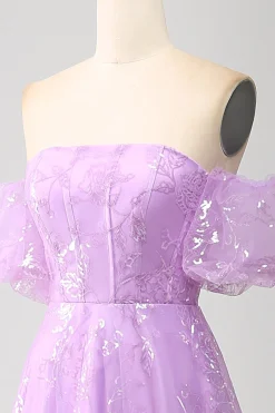 Lilás Uma Linha Strapless Sparkly Sequin Vestido Longo Baile de Formatura